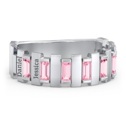 Men's 6-Stone Vertical Baguette Ring in 925 Sterling Silver with Pink Tourmaline