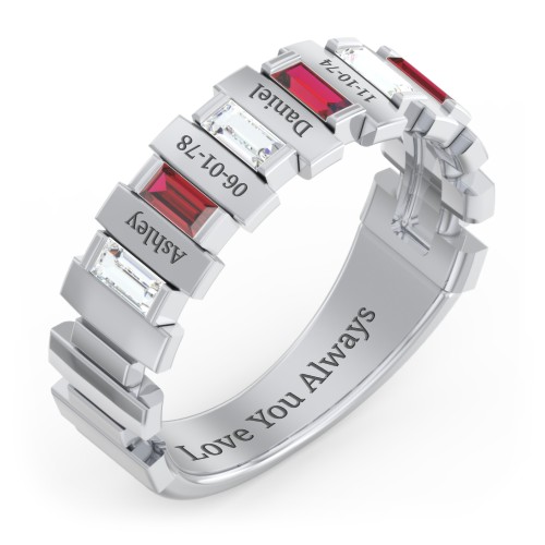 Men's 6-Stone Vertical Baguette Ring – Sterling Silver with Cubic Zirconia and Garnet