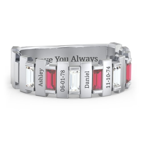 Men's 6-Stone Vertical Baguette Ring – Sterling Silver with Cubic Zirconia and Garnet