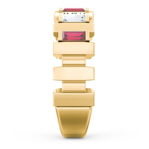 Men's 6-Stone Vertical Baguette Ring – 10K Yellow Gold with Cubic Zirconia and Garnet