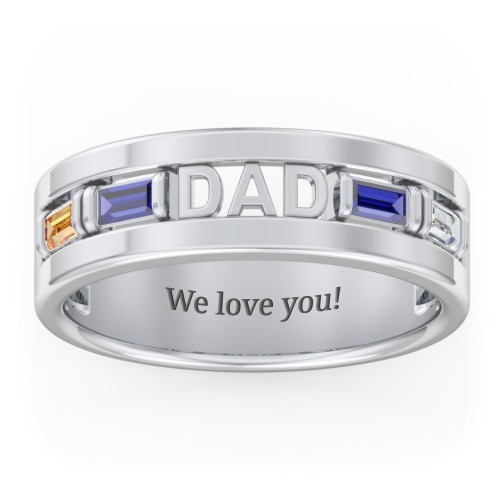Men’s “Dad” Family Ring with Baguette Birthstones