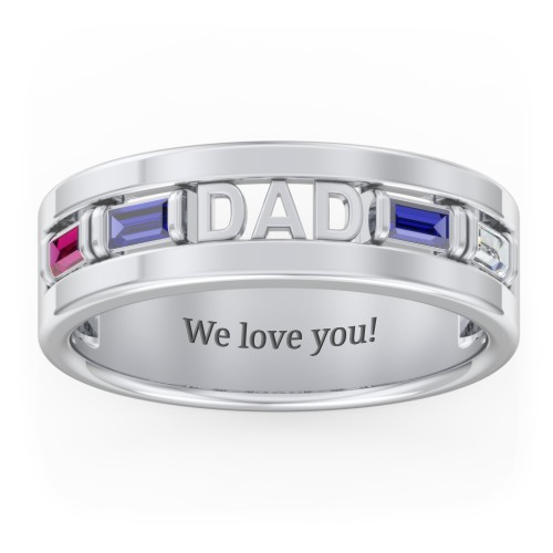 Men’s “Dad” Family Ring with Baguette Birthstones