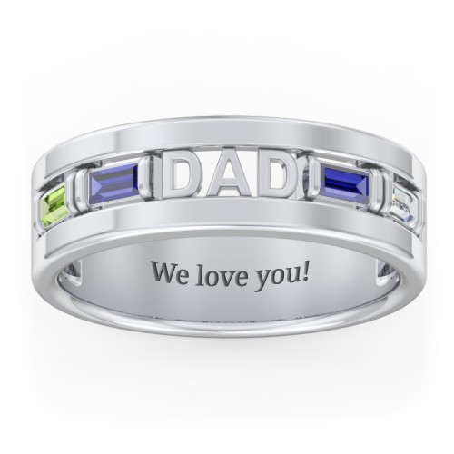 Men’s “Dad” Family Ring with Baguette Birthstones