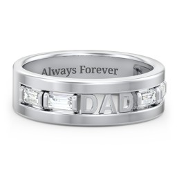 Men’s “Dad” Family Ring with Baguette Birthstones in 925 Sterling Silver with Diamond