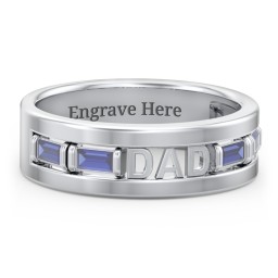 Men’s “Dad” Family Ring with Baguette Birthstones in 925 Sterling Silver with Blue Sapphire