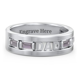 Men’s “Dad” Family Ring with Baguette Birthstones in 925 Sterling Silver with Alexandrite