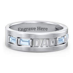 Men’s “Dad” Family Ring with Baguette Birthstones in 925 Sterling Silver with Blue Topaz