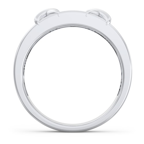 Men's 2-Stone Family Ring with “X” Stitch Detail – Sterling Silver with Blue Sapphire and Garnet