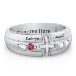 Men’s 4-Stone Cross Ring in 925 Sterling Silver with Cubic Zirconia, Garnet, SS01GARN, and S04CZIR