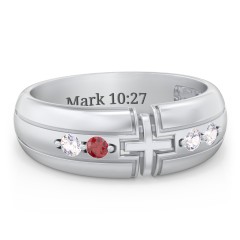 Men’s 4-Stone Cross Ring – Sterling Silver with Cubic Zirconia and Garnet