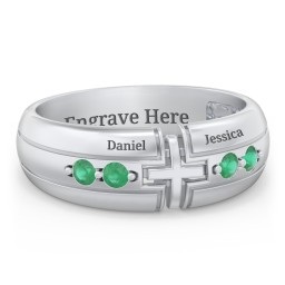 Men’s 4-Stone Cross Ring in 925 Sterling Silver with Emerald