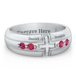 Men’s 4-Stone Cross Ring in 925 Sterling Silver with Ruby