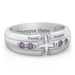 Men’s 4-Stone Cross Ring in 925 Sterling Silver with Alexandrite