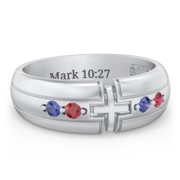 Men’s 4-Stone Cross Ring in 925 Sterling Silver with Blue Sapphire and Garnet