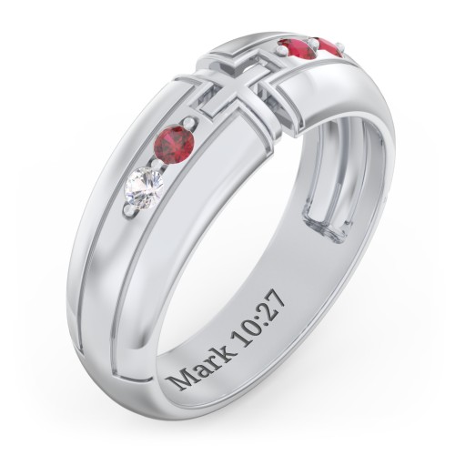 Men’s 4-Stone Cross Ring – Sterling Silver with Cubic Zirconia and Garnet