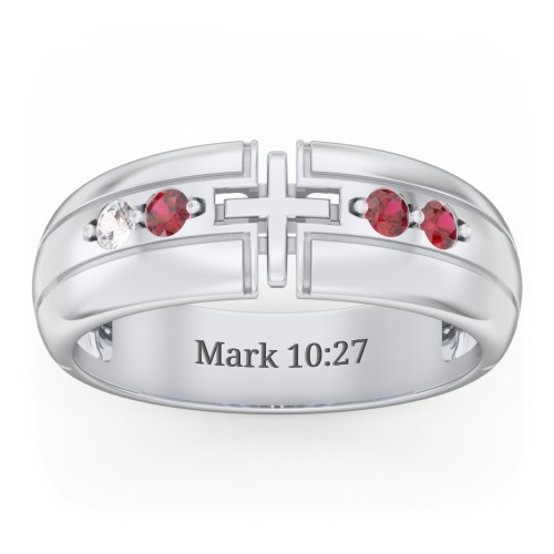 Men’s 4-Stone Cross Ring – Sterling Silver with Cubic Zirconia and Garnet