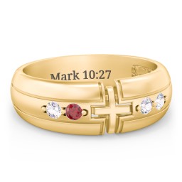 Men’s 4-Stone Cross Ring in 10K Solid Yellow Gold with Cubic Zirconia, Garnet, SS01GARN, and S04CZIR