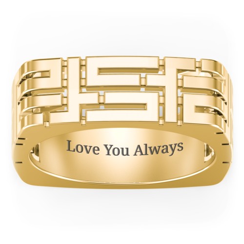 Men’s Square Geometric Ring – 10K Yellow Gold