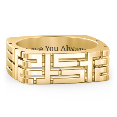 Men’s Square Geometric Ring – 10K Yellow Gold