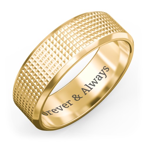 Men’s Beveled Wedding Band with Knurled Texture