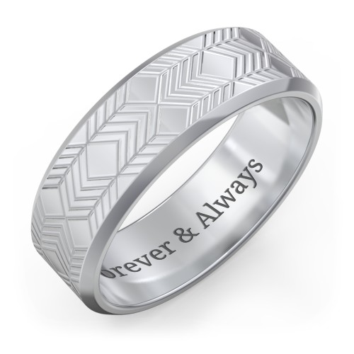 Men’s Rounded Wedding Band with Geometric Pattern