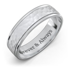 Men's Round Edge Wedding Band with Hammer Texture - 6mm