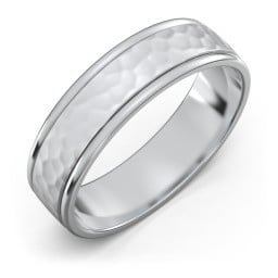 Men's Round Edge Wedding Band with Hammer Texture - 6mm