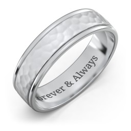 Men's Round Edge Wedding Band with Hammer Texture - 6mm in 925 Sterling Silver