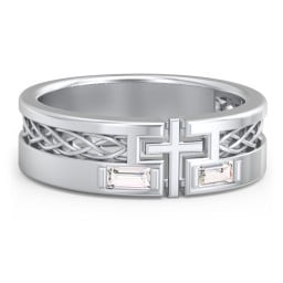 Men’s Cross Ring with East-West Baguette Gemstones