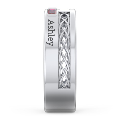 Men’s Cross Ring with East-West Baguette Gemstones – Sterling Silver with Blue Sapphire and Garnet