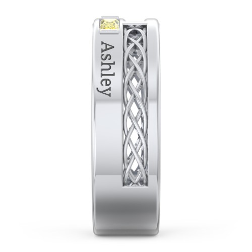 Men’s Cross Ring with East-West Baguette Gemstones – Sterling Silver with Citrine