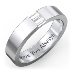 Men’s Baguette Gemstone Wedding Band in 925 Sterling Silver with Cubic Zirconia