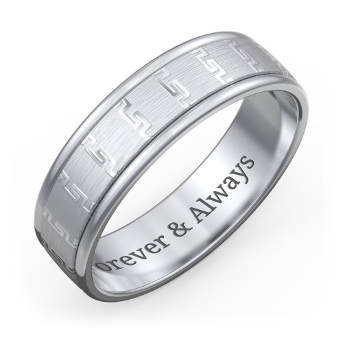 Men's Greek Key Patterned Wedding Band with Rounded Edge