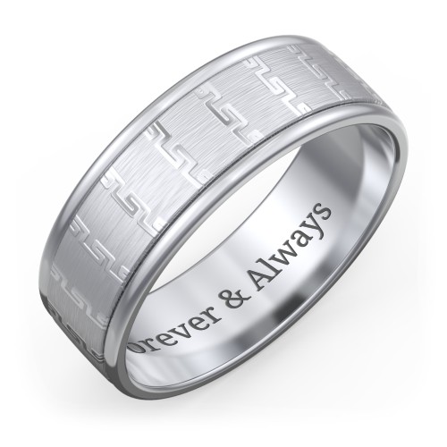 Men's Greek Key Patterned Wedding Band with Rounded Edge