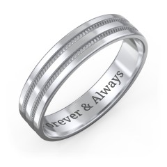 Men’s Wedding Band with Grooved Rope Texture – Sterling Silver