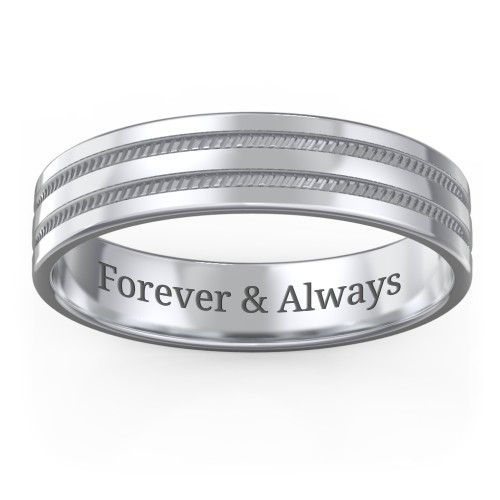 Men’s Wedding Band with Grooved Rope Texture – Sterling Silver