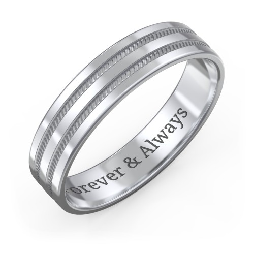 Men’s Wedding Band with Grooved Rope Texture – Sterling Silver