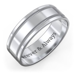 Men’s Wedding Band with Grooved Rope Texture in 925 Sterling Silver