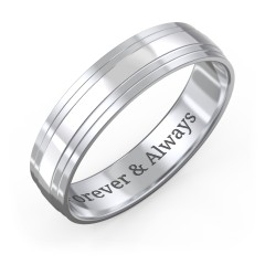 Men’s Wedding Band with Double Step Edge – Sterling Silver