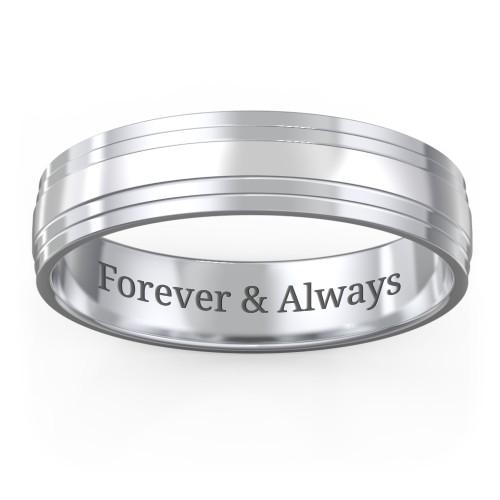 Men’s Wedding Band with Double Step Edge – Sterling Silver