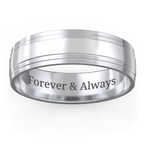 Men’s Wedding Band with Double Step Edge – Sterling Silver