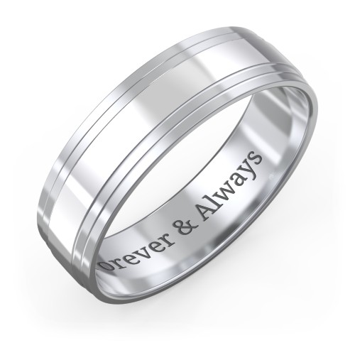 Men’s Wedding Band with Double Step Edge – Sterling Silver