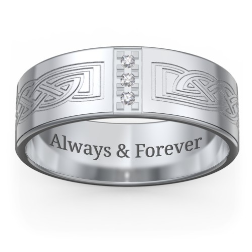 Men’s Celtic Trinity Knot Wedding Band with Accents – Sterling Silver with White Premium Zirconia