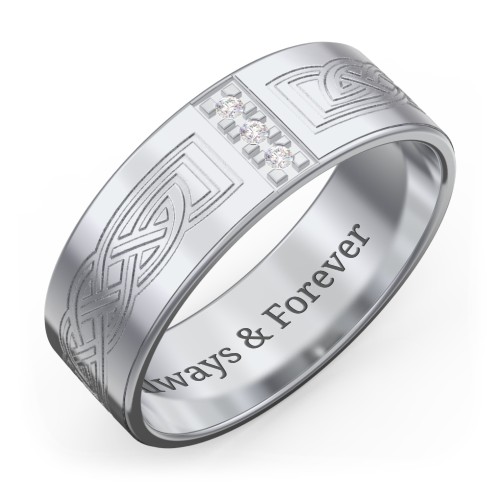 Men’s Celtic Trinity Knot Wedding Band with Accents – Sterling Silver with White Premium Zirconia