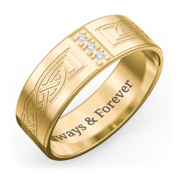 Men’s Celtic Trinity Knot Wedding Band with Accents in 10K Solid Yellow Gold with White Premium Zirconia
