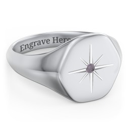 Men’s Star Set Hexagon Signet Ring in 925 Sterling Silver with Alexandrite