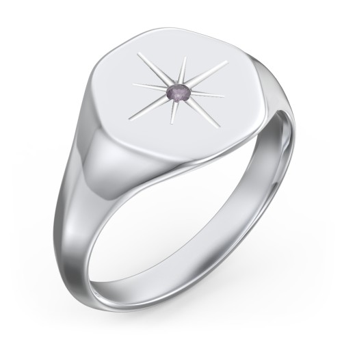 Men’s Star Set Hexagon Signet Ring – Sterling Silver with Alexandrite