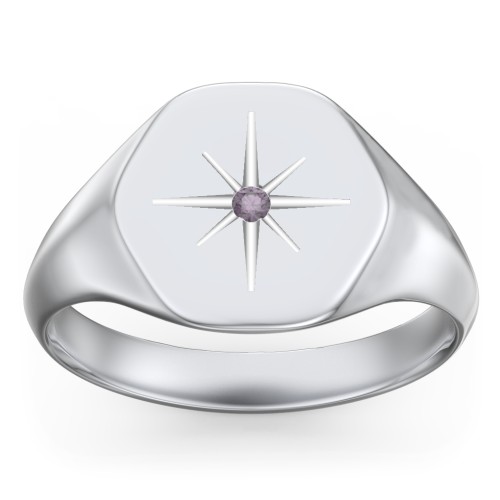Men’s Star Set Hexagon Signet Ring – Sterling Silver with Alexandrite