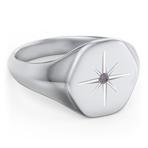 Men’s Star Set Hexagon Signet Ring – Sterling Silver with Alexandrite