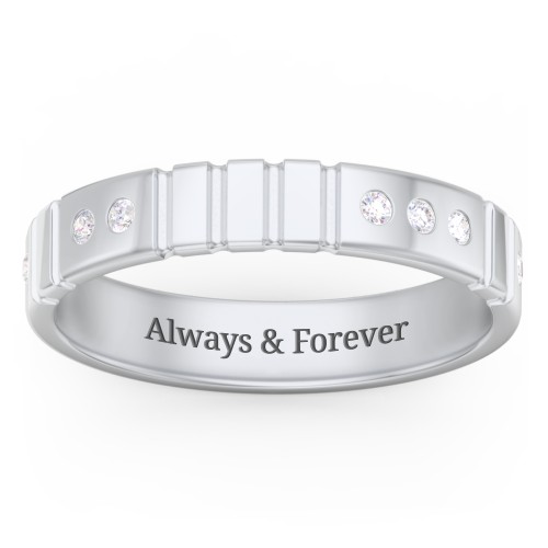 "Love" Morse Code Men’s Ring with Accents – Sterling Silver with White Premium Zirconia